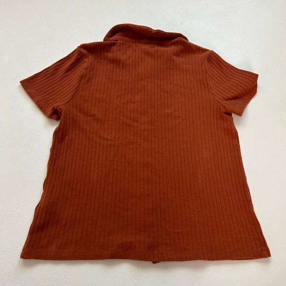 Madewell Ribbed Button-Front Collared Top Rust Orange Size Small - Picture 2 of 4